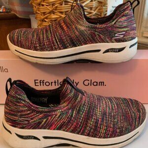 Skechers Women's Go Walk Arch Fit Rainbow Sunrise multicolor stretch gowalk 8.5